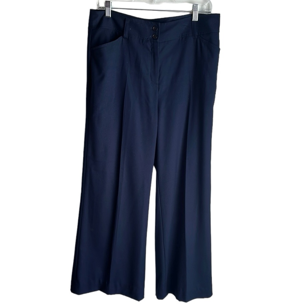 ANNE KLINE AK Women’s Navy Dress pants slight Stretch Size 10 small Flare to leg